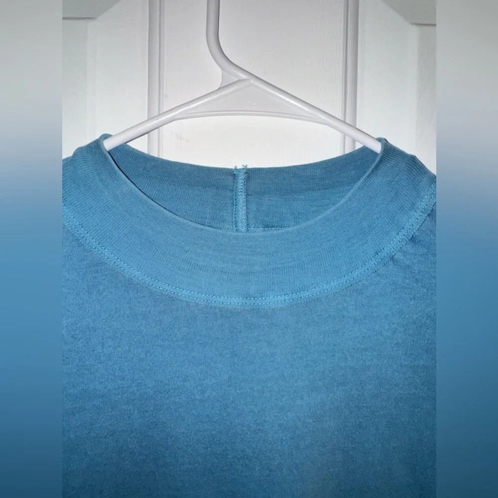 Free People *New* turquoise Bluish Green color Long Sleeve high collar Tee Shirt - Picture 9 of 11